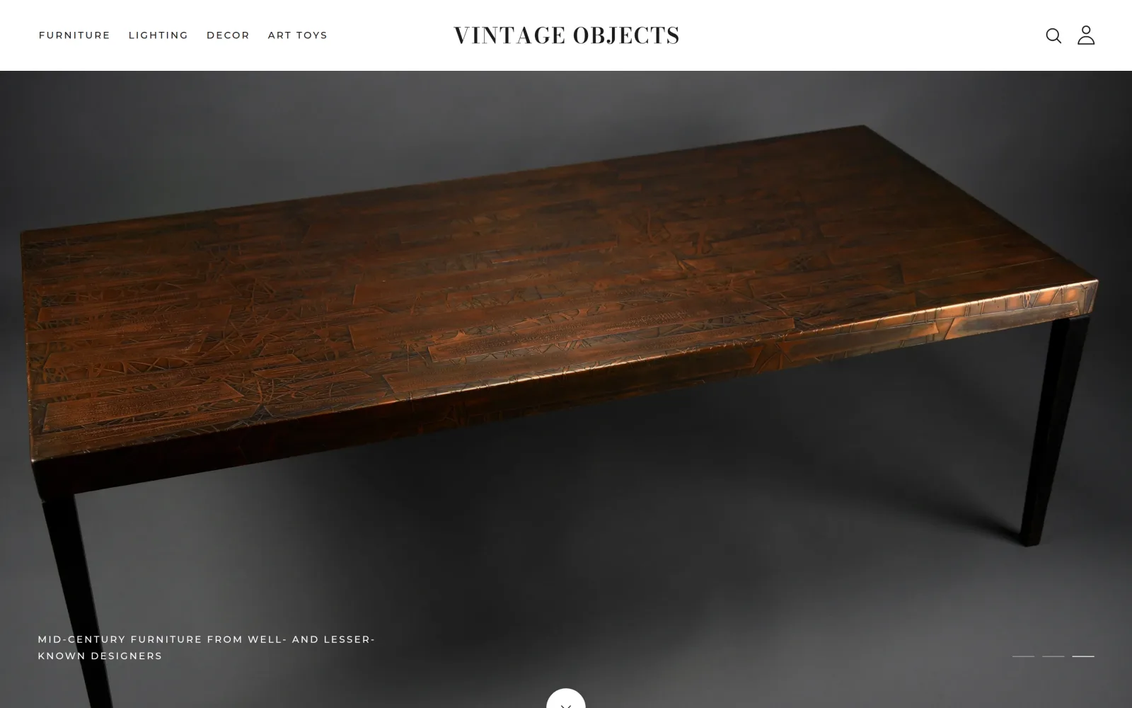 Na: homepage van Vintage Objects op een laptop